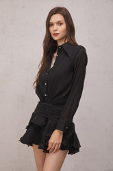 Brinley Siyah Dantelli Fırfırlı Mini Elbise